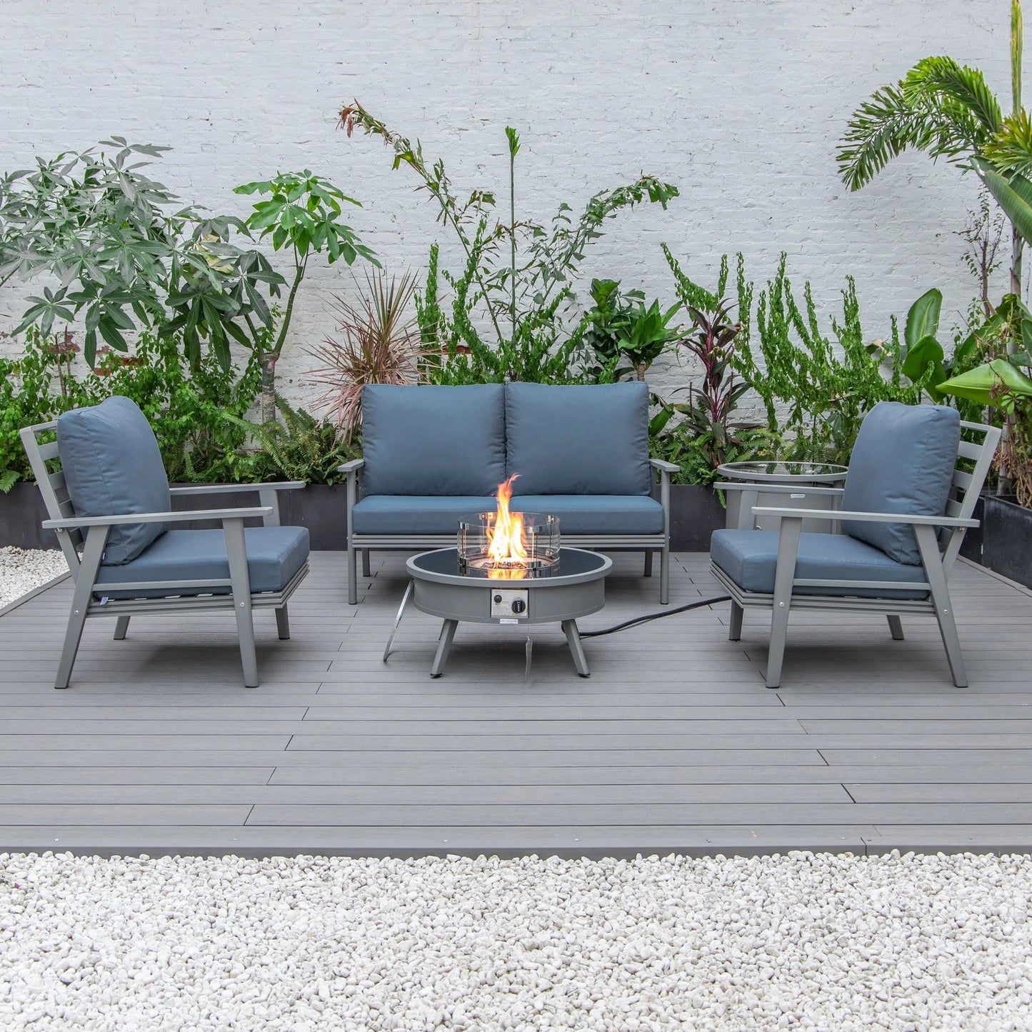 Walbrooke Aluminum Patio Conversation With Fire Pit Table & Tank Holder - Elax Furniture