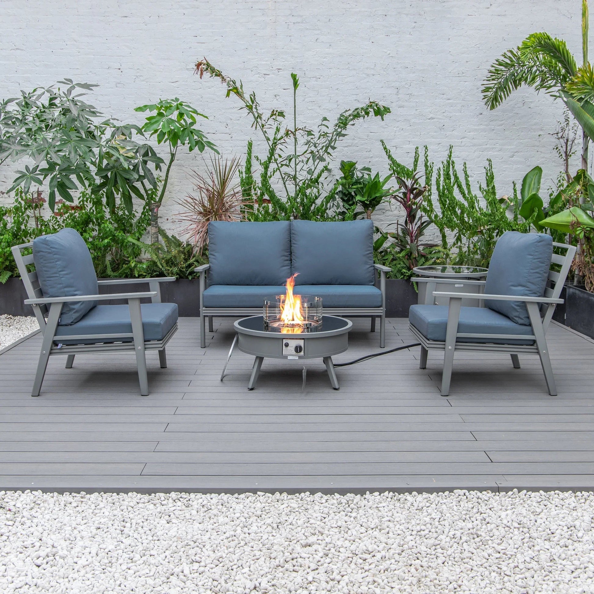 Walbrooke Aluminum Patio Conversation With Fire Pit Table & Tank Holder - Elax Furniture