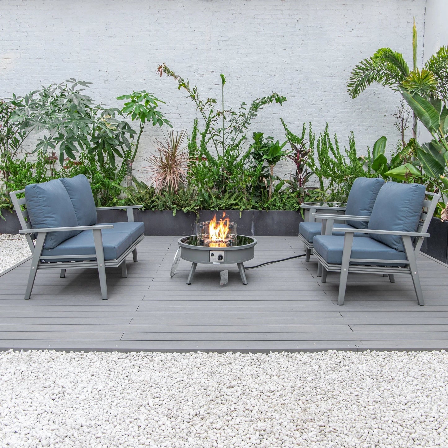 Walbrooke Aluminum Patio Conversation With Fire Pit Table & Tank Holder - Elax Furniture