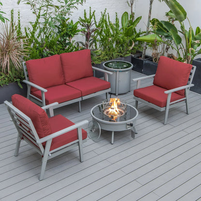 Walbrooke Aluminum Patio Conversation With Fire Pit Table & Tank Holder - Elax Furniture