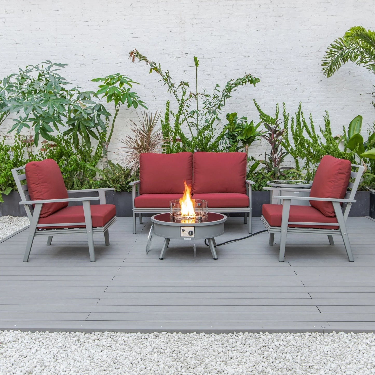 Walbrooke Aluminum Patio Conversation With Fire Pit Table & Tank Holder - Elax Furniture