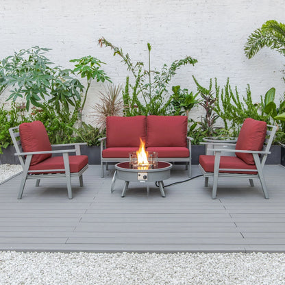 Walbrooke Aluminum Patio Conversation With Fire Pit Table & Tank Holder - Elax Furniture