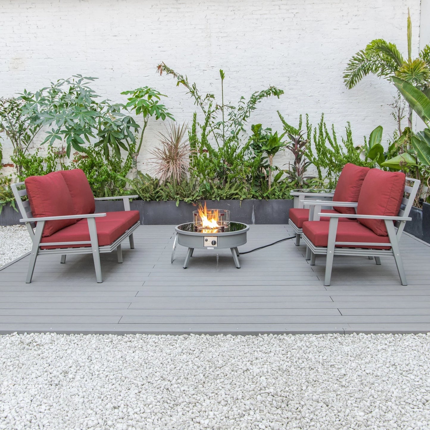 Walbrooke Aluminum Patio Conversation With Fire Pit Table & Tank Holder - Elax Furniture