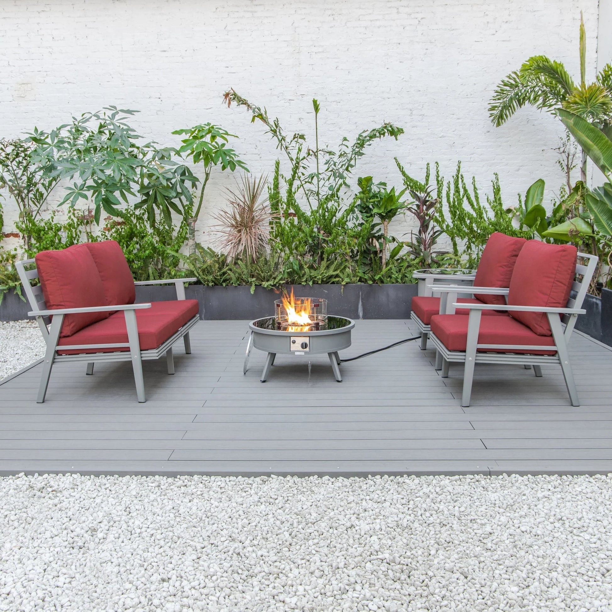 Walbrooke Aluminum Patio Conversation With Fire Pit Table & Tank Holder - Elax Furniture