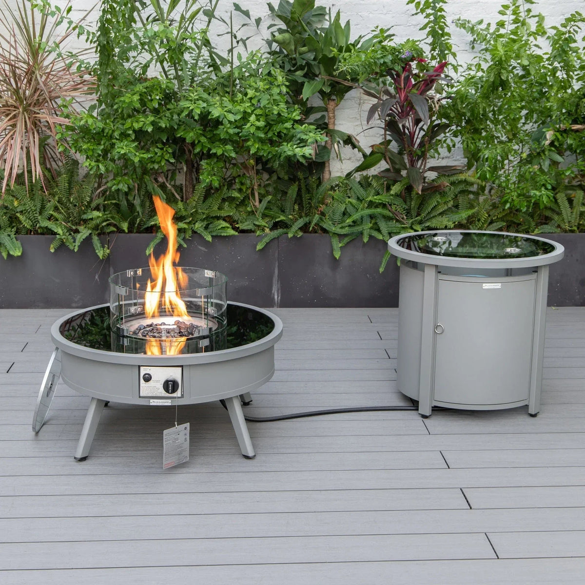 Walbrooke Outdoor Patio Round Fire Pit and Tank Holder - Elax Furniture