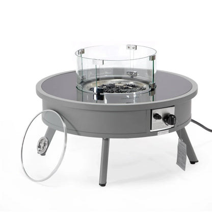 Walbrooke Modern Outdoor Round Fire Pit Table with Powder-Coated Aliuminum Frame - Elax Furniture