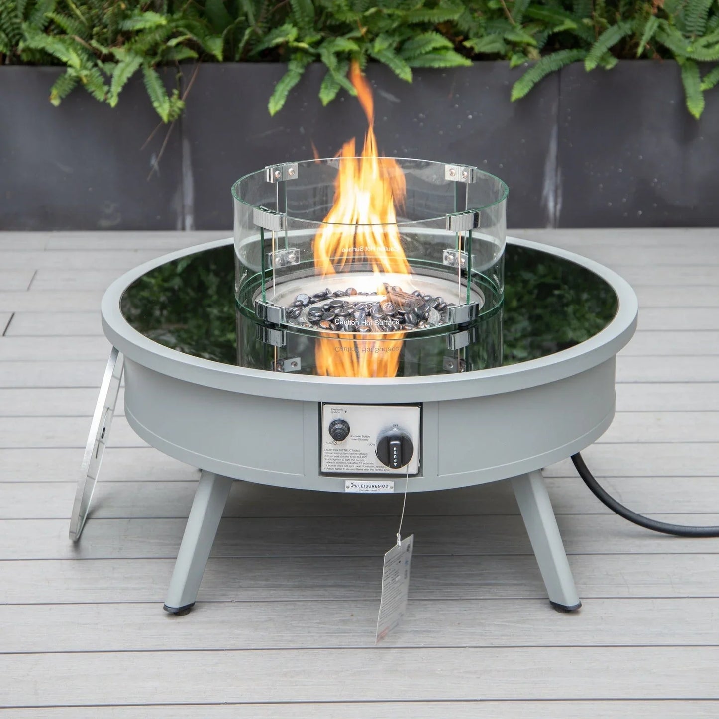 Walbrooke Modern Outdoor Round Fire Pit Table with Powder-Coated Aliuminum Frame - Elax Furniture