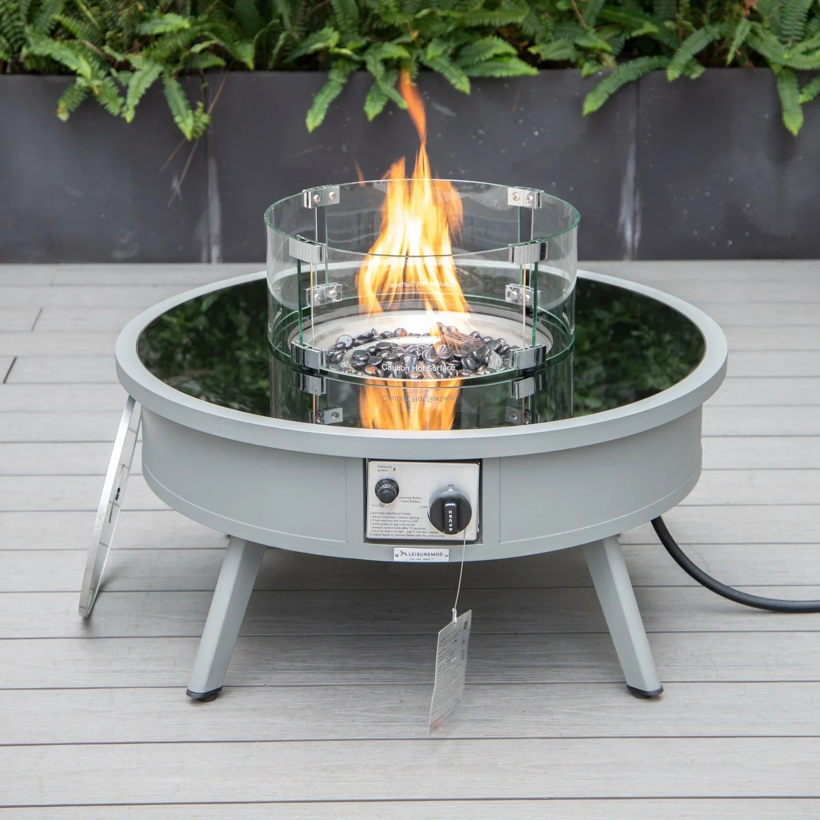 Walbrooke Modern Outdoor Round Fire Pit Table with Powder-Coated Aliuminum Frame - Elax Furniture