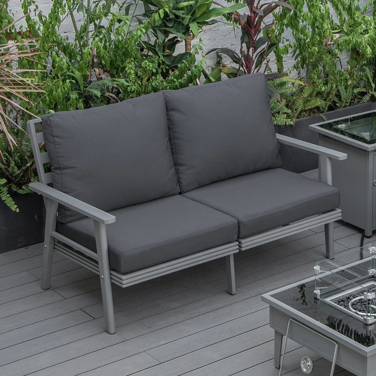Walbrooke Modern Outdoor Patio Loveseat with Grey Aluminum Frame and Removable Cushions - Elax Furniture