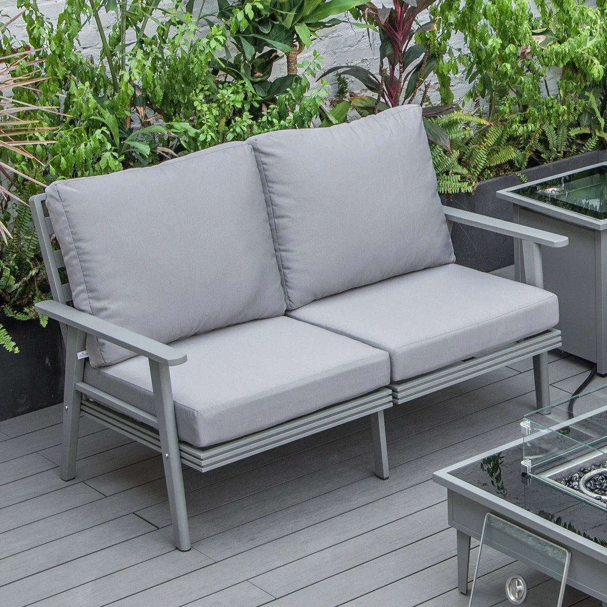 Walbrooke Modern Outdoor Patio Loveseat with Grey Aluminum Frame and Removable Cushions - Elax Furniture