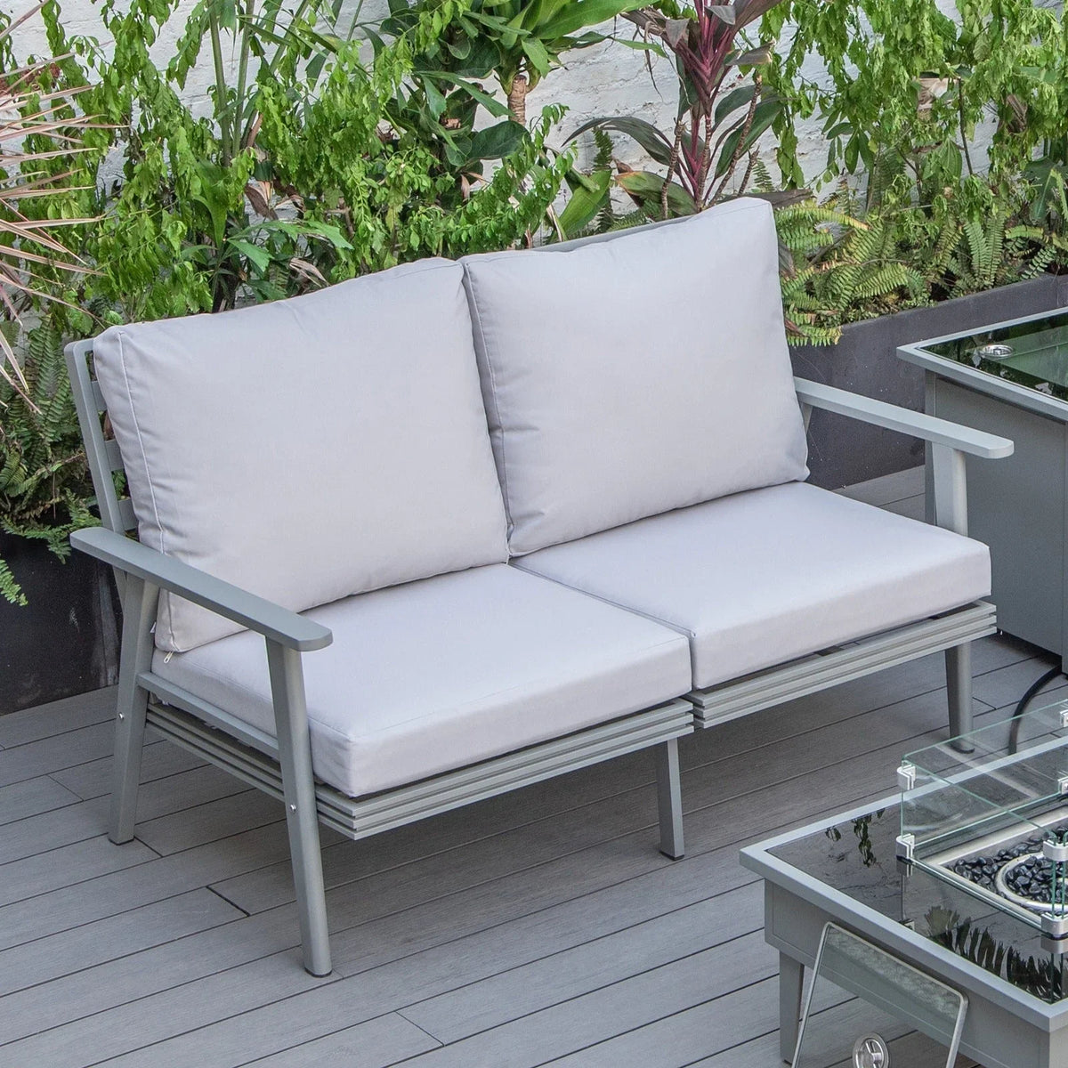 Walbrooke Modern Outdoor Patio Loveseat with Grey Aluminum Frame and Removable Cushions - Elax Furniture