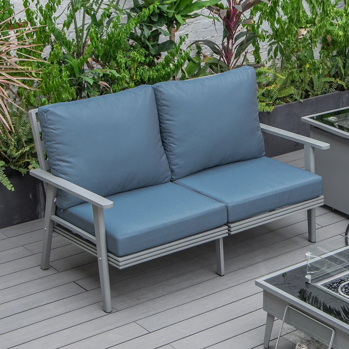 Walbrooke Modern Outdoor Patio Loveseat with Grey Aluminum Frame and Removable Cushions - Elax Furniture