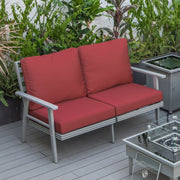 Walbrooke Modern Outdoor Patio Loveseat with Grey Aluminum Frame and Removable Cushions - Elax Furniture