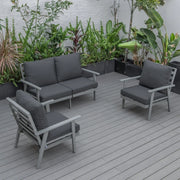 Walbrooke Modern 3-Piece Outdoor Patio Set with Grey Aluminum Frame and Removable Cushions Loveseat and Set of 2 Armchairs - Elax Furniture