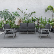 Walbrooke Modern 3-Piece Outdoor Patio Set with Grey Aluminum Frame and Removable Cushions Loveseat and Set of 2 Armchairs - Elax Furniture