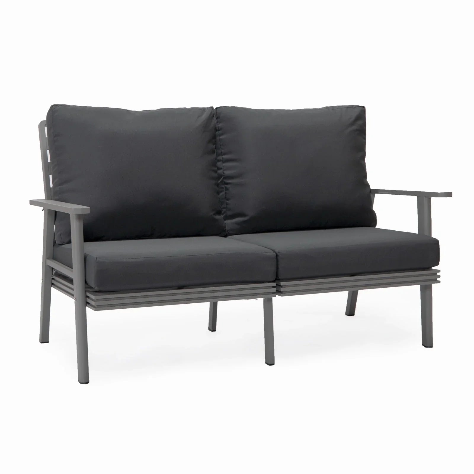 Walbrooke Modern 3-Piece Outdoor Patio Set with Grey Aluminum Frame and Removable Cushions Loveseat and Set of 2 Armchairs - Elax Furniture