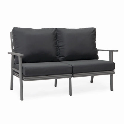 Walbrooke Modern 3-Piece Outdoor Patio Set with Grey Aluminum Frame and Removable Cushions Loveseat and Set of 2 Armchairs - Elax Furniture