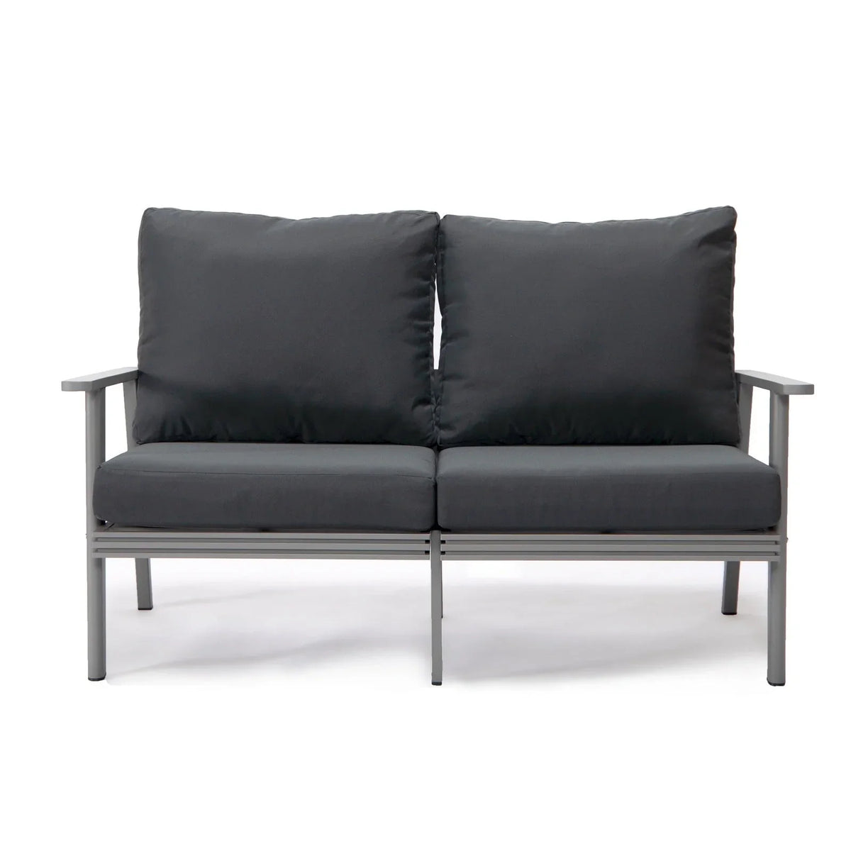 Walbrooke Modern 3-Piece Outdoor Patio Set with Grey Aluminum Frame and Removable Cushions Loveseat and Set of 2 Armchairs - Elax Furniture