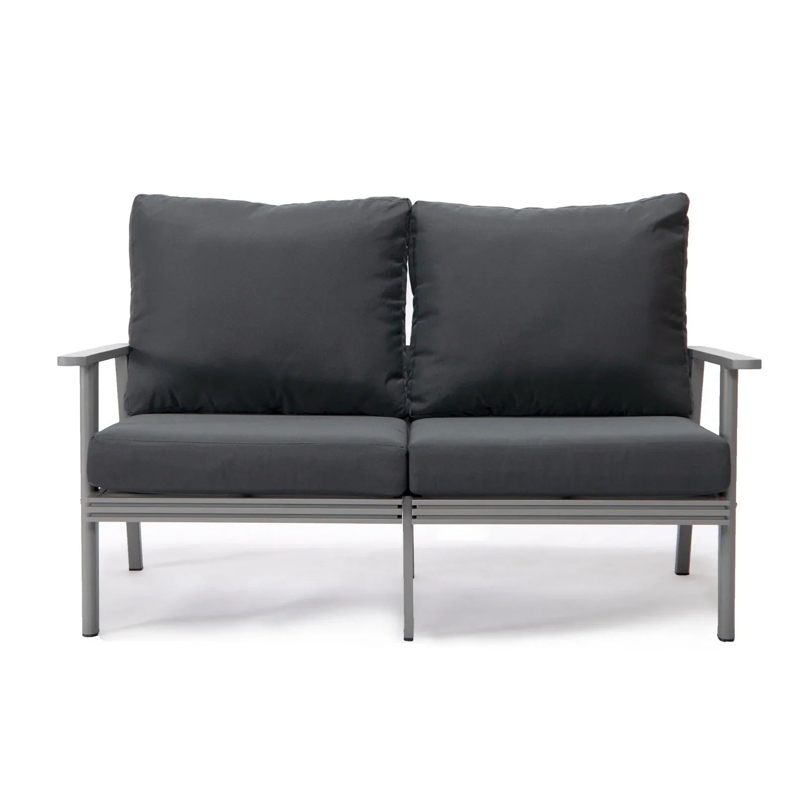 Walbrooke Modern 3-Piece Outdoor Patio Set with Grey Aluminum Frame and Removable Cushions Loveseat and Set of 2 Armchairs - Elax Furniture