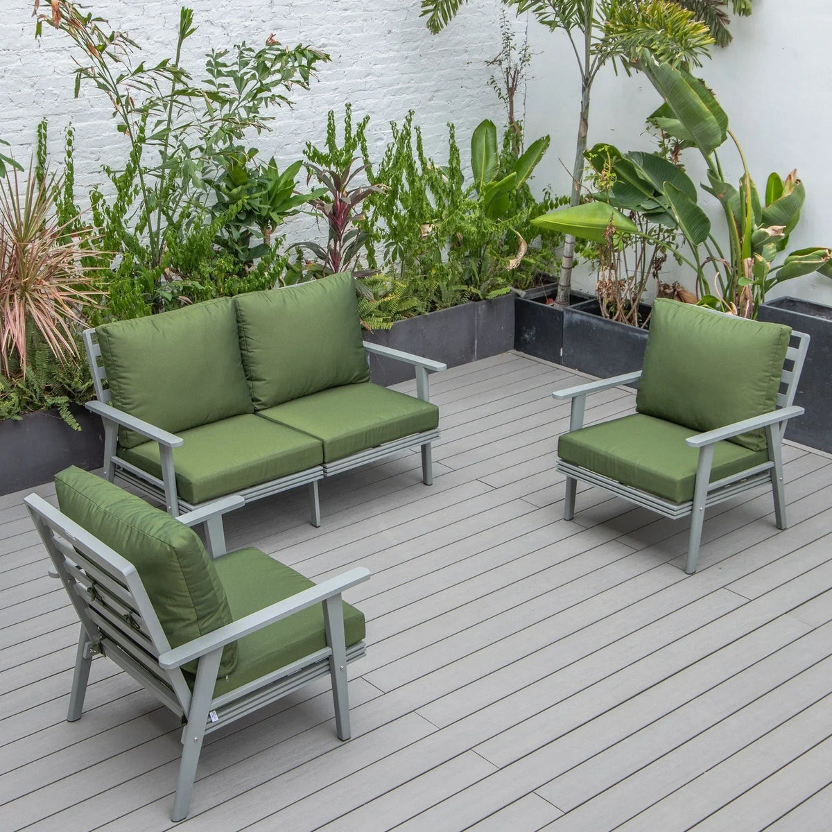Walbrooke Modern 3-Piece Outdoor Patio Set with Grey Aluminum Frame and Removable Cushions Loveseat and Set of 2 Armchairs - Elax Furniture