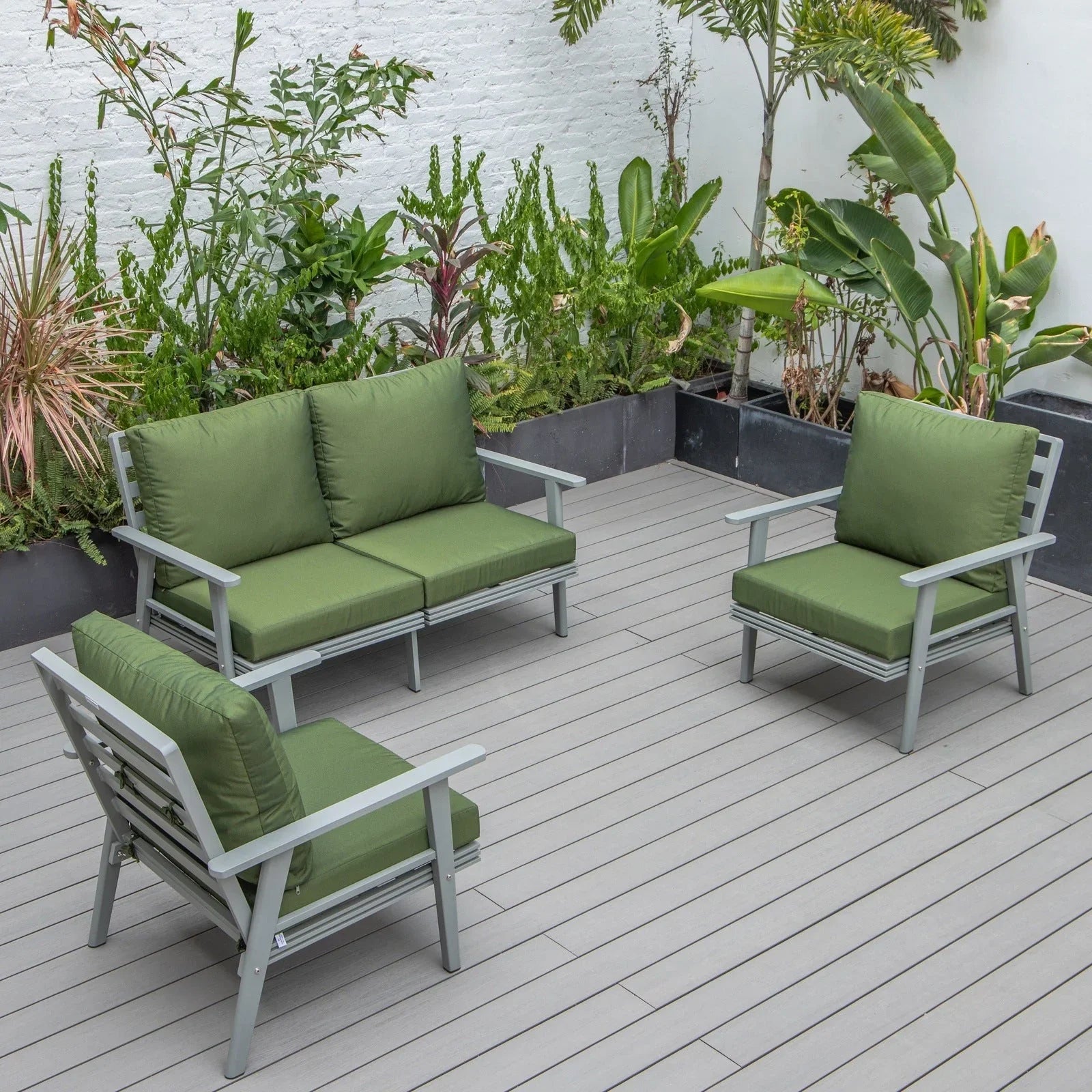 Walbrooke Modern 3-Piece Outdoor Patio Set with Grey Aluminum Frame and Removable Cushions Loveseat and Set of 2 Armchairs - Elax Furniture