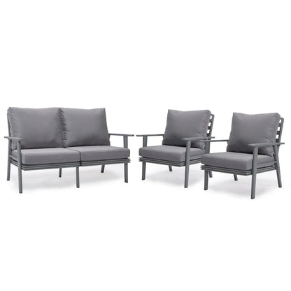 Walbrooke Modern 3-Piece Outdoor Patio Set with Grey Aluminum Frame and Removable Cushions Loveseat and Set of 2 Armchairs - Elax Furniture