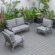Walbrooke Modern 3-Piece Outdoor Patio Set with Grey Aluminum Frame and Removable Cushions Loveseat and Set of 2 Armchairs - Elax Furniture