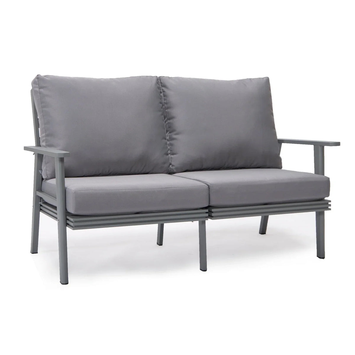 Walbrooke Modern 3-Piece Outdoor Patio Set with Grey Aluminum Frame and Removable Cushions Loveseat and Set of 2 Armchairs - Elax Furniture