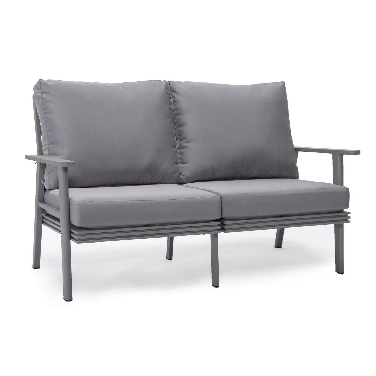 Walbrooke Modern 3-Piece Outdoor Patio Set with Grey Aluminum Frame and Removable Cushions Loveseat and Set of 2 Armchairs - Elax Furniture