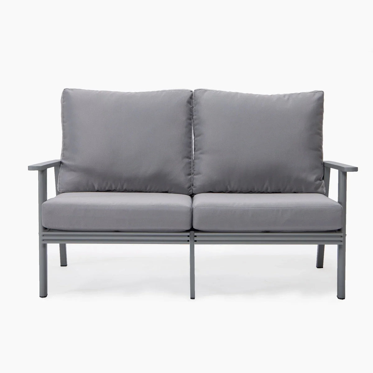 Walbrooke Modern 3-Piece Outdoor Patio Set with Grey Aluminum Frame and Removable Cushions Loveseat and Set of 2 Armchairs - Elax Furniture