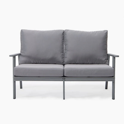 Walbrooke Modern 3-Piece Outdoor Patio Set with Grey Aluminum Frame and Removable Cushions Loveseat and Set of 2 Armchairs - Elax Furniture