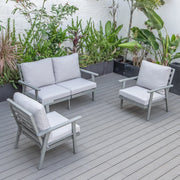 Walbrooke Modern 3-Piece Outdoor Patio Set with Grey Aluminum Frame and Removable Cushions Loveseat and Set of 2 Armchairs - Elax Furniture