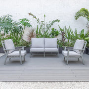 Walbrooke Modern 3-Piece Outdoor Patio Set with Grey Aluminum Frame and Removable Cushions Loveseat and Set of 2 Armchairs - Elax Furniture