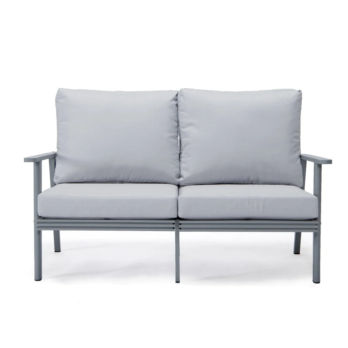 Walbrooke Modern 3-Piece Outdoor Patio Set with Grey Aluminum Frame and Removable Cushions Loveseat and Set of 2 Armchairs - Elax Furniture