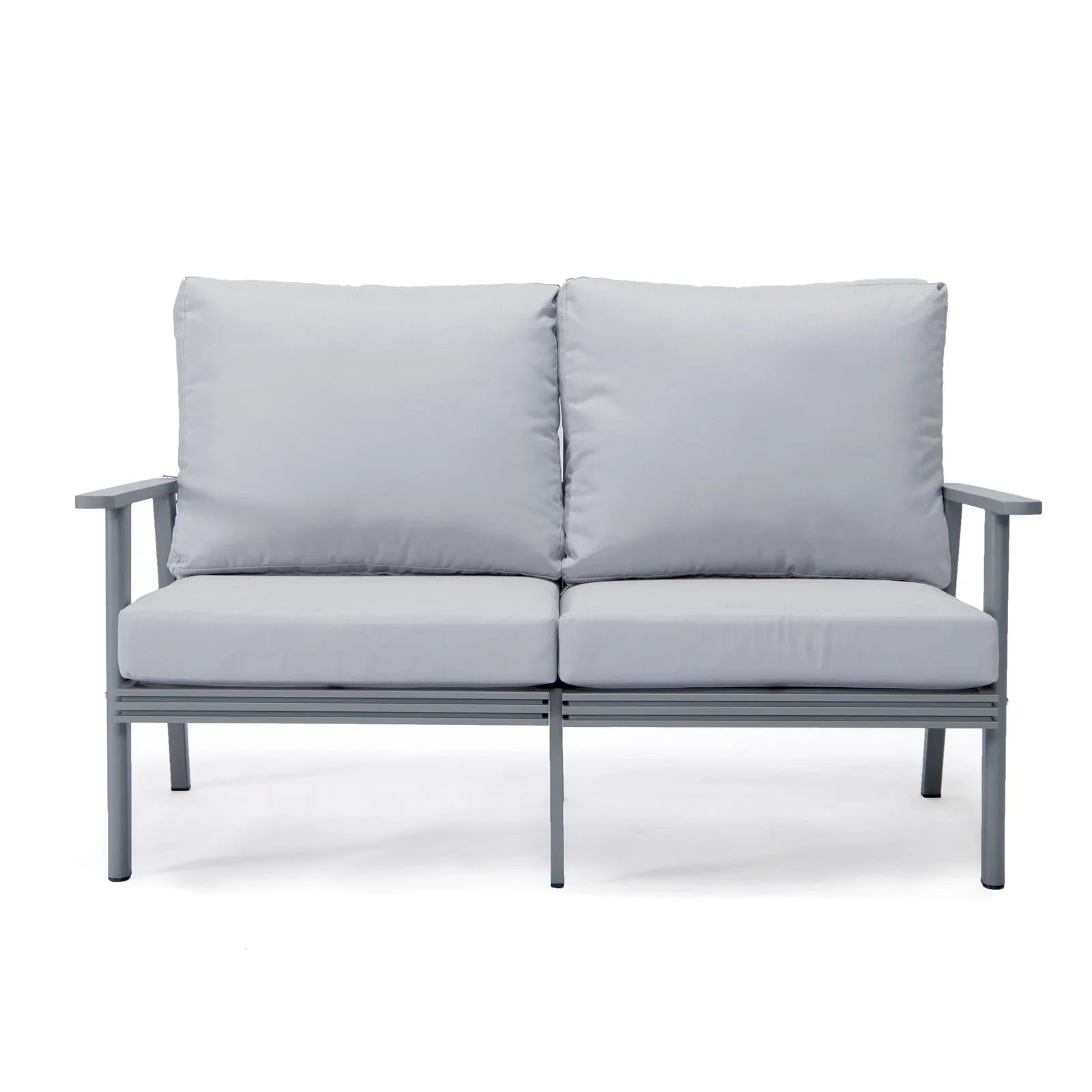 Walbrooke Modern 3-Piece Outdoor Patio Set with Grey Aluminum Frame and Removable Cushions Loveseat and Set of 2 Armchairs - Elax Furniture
