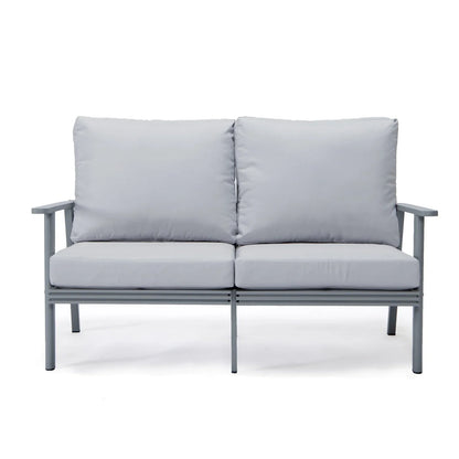 Walbrooke Modern 3-Piece Outdoor Patio Set with Grey Aluminum Frame and Removable Cushions Loveseat and Set of 2 Armchairs - Elax Furniture