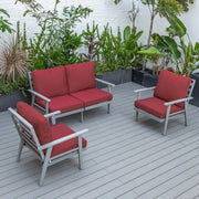 Walbrooke Modern 3-Piece Outdoor Patio Set with Grey Aluminum Frame and Removable Cushions Loveseat and Set of 2 Armchairs - Elax Furniture
