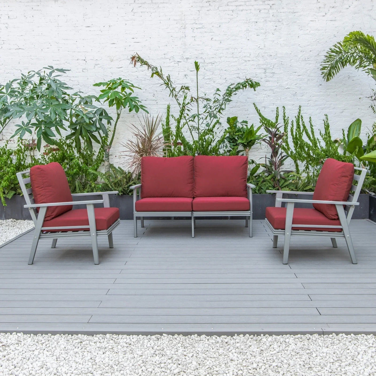 Walbrooke Modern 3-Piece Outdoor Patio Set with Grey Aluminum Frame and Removable Cushions Loveseat and Set of 2 Armchairs - Elax Furniture