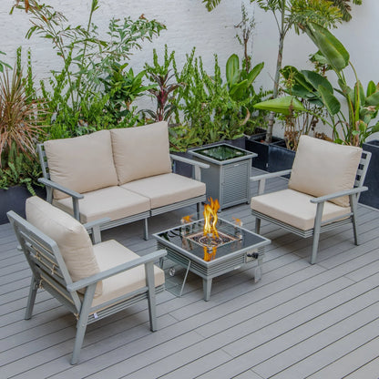 Walbrooke Aluminum Patio Conversation With Slats Design Fire Pit Table & Tank Holder - Elax Furniture