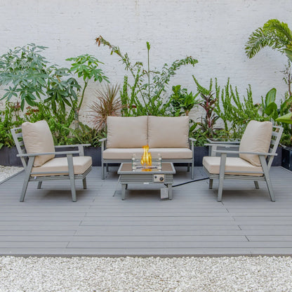 Walbrooke Aluminum Patio Conversation With Slats Design Fire Pit Table & Tank Holder - Elax Furniture