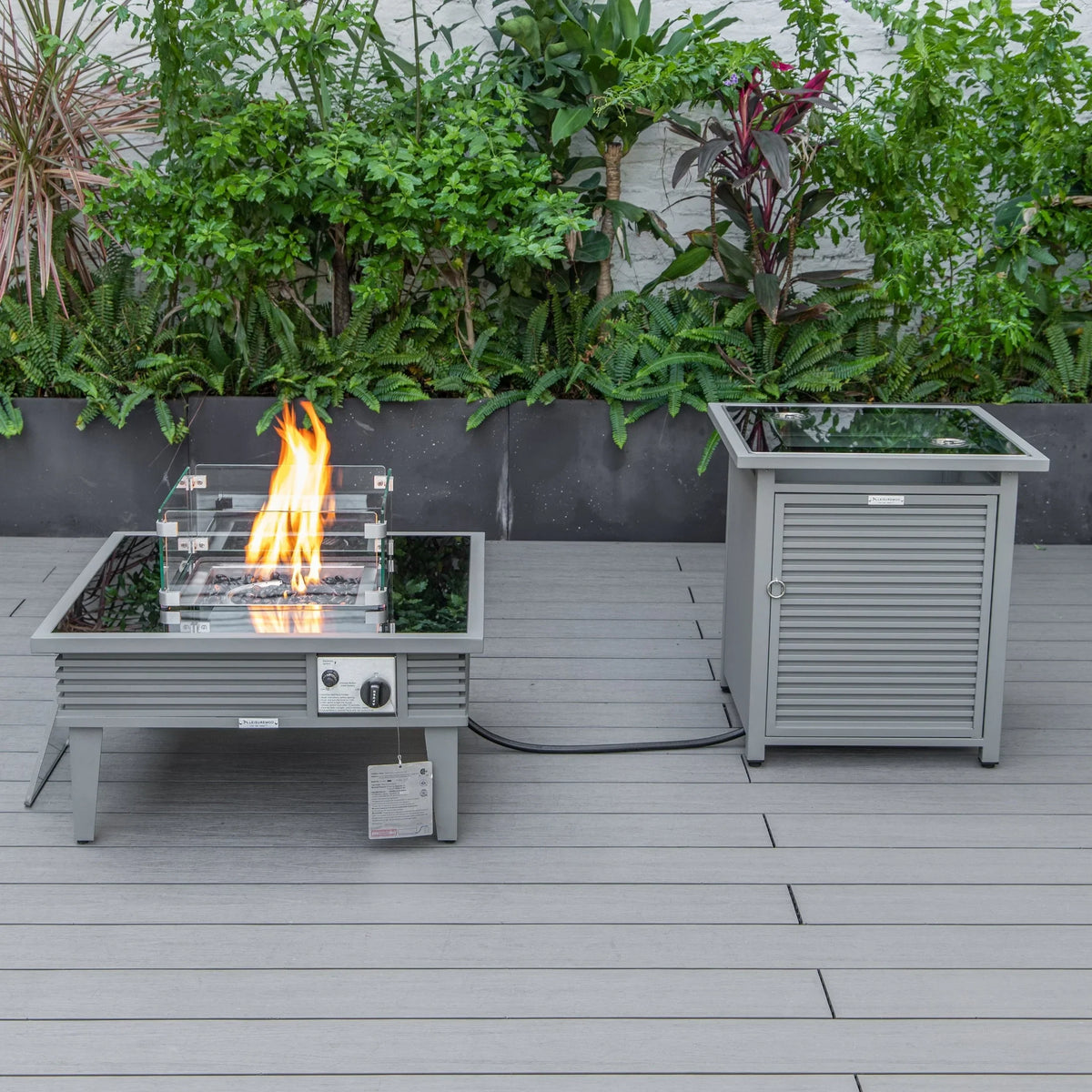Walbrooke Aluminum Patio Conversation With Slats Design Fire Pit Table & Tank Holder - Elax Furniture