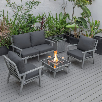 Walbrooke Aluminum Patio Conversation With Slats Design Fire Pit Table & Tank Holder - Elax Furniture
