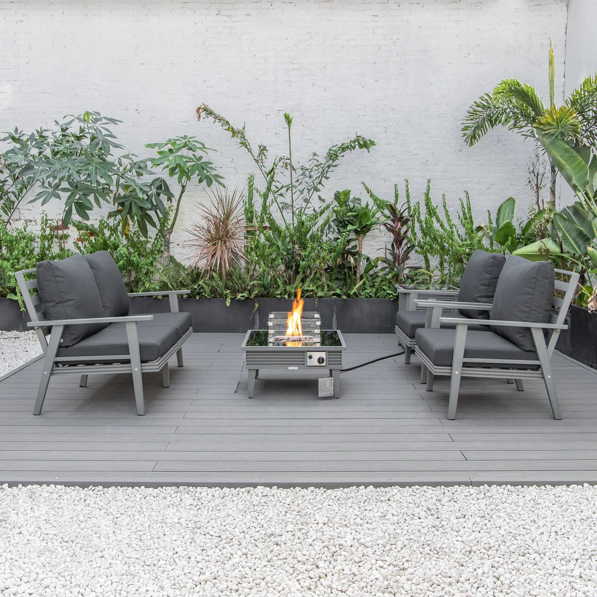Walbrooke Aluminum Patio Conversation With Slats Design Fire Pit Table & Tank Holder - Elax Furniture