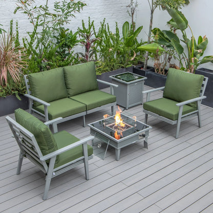Walbrooke Aluminum Patio Conversation With Slats Design Fire Pit Table & Tank Holder - Elax Furniture