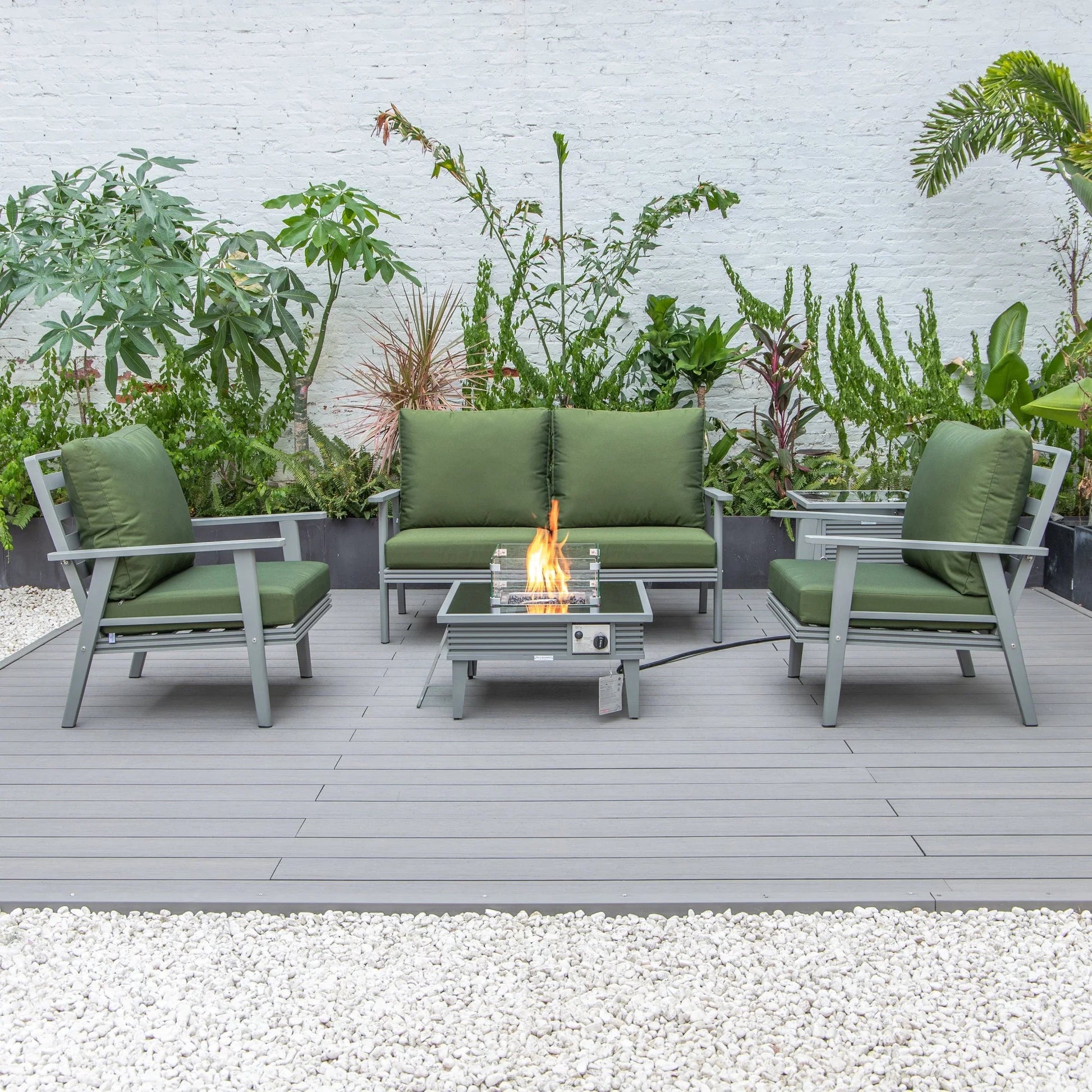 Walbrooke Aluminum Patio Conversation With Slats Design Fire Pit Table & Tank Holder - Elax Furniture