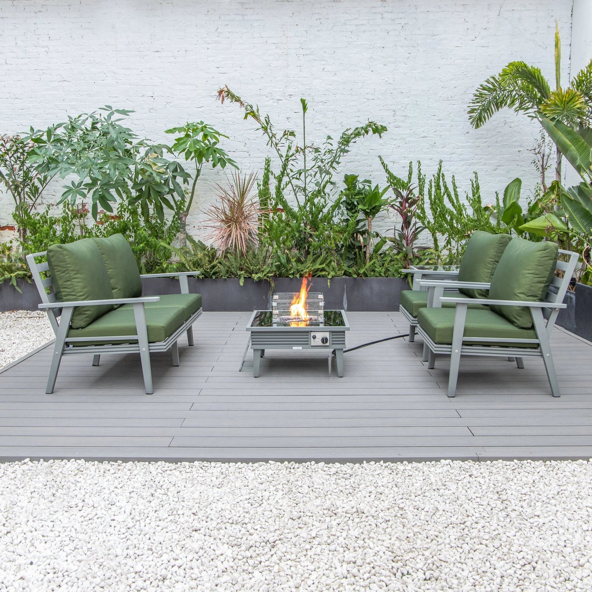 Walbrooke Aluminum Patio Conversation With Slats Design Fire Pit Table & Tank Holder - Elax Furniture