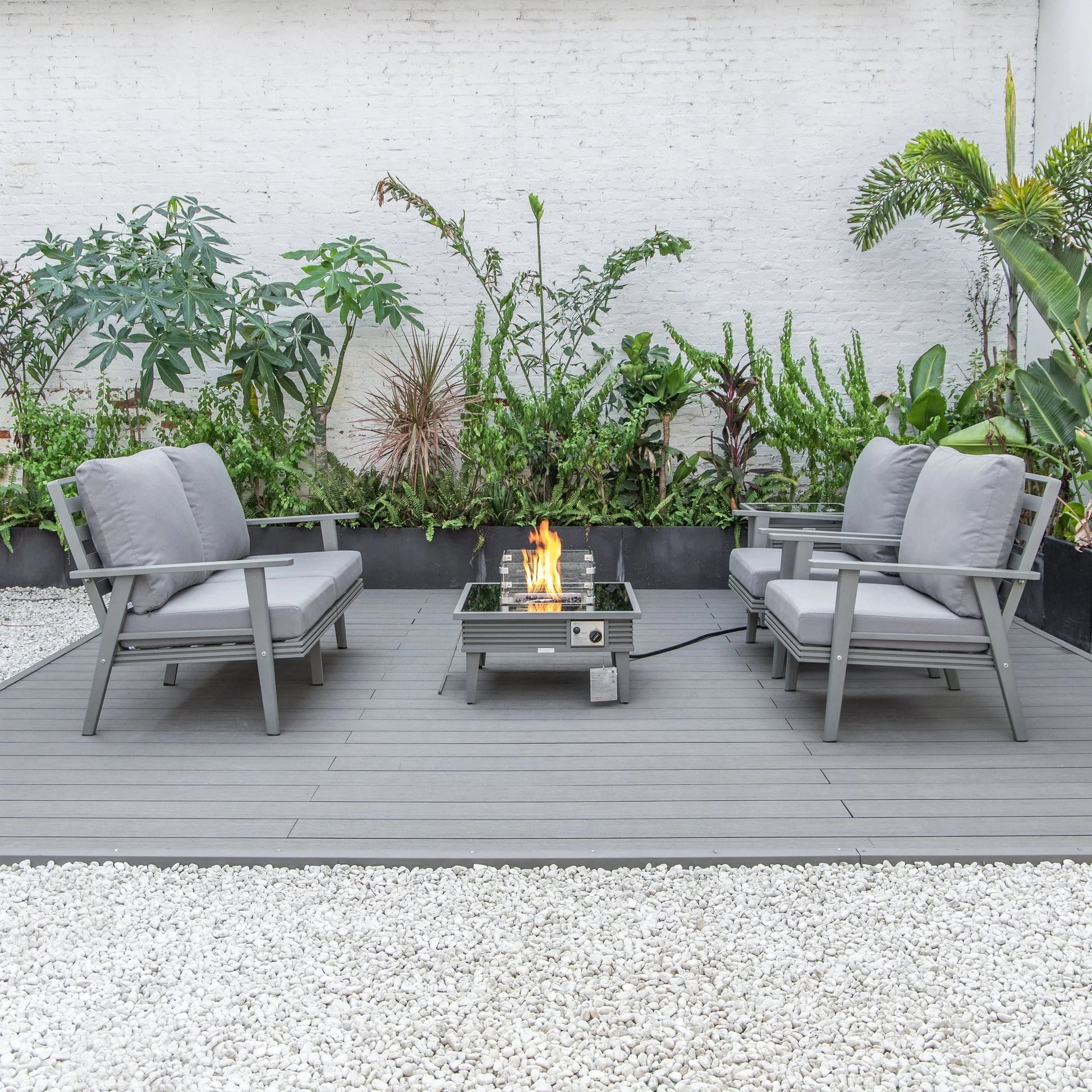 Walbrooke Aluminum Patio Conversation With Slats Design Fire Pit Table & Tank Holder - Elax Furniture