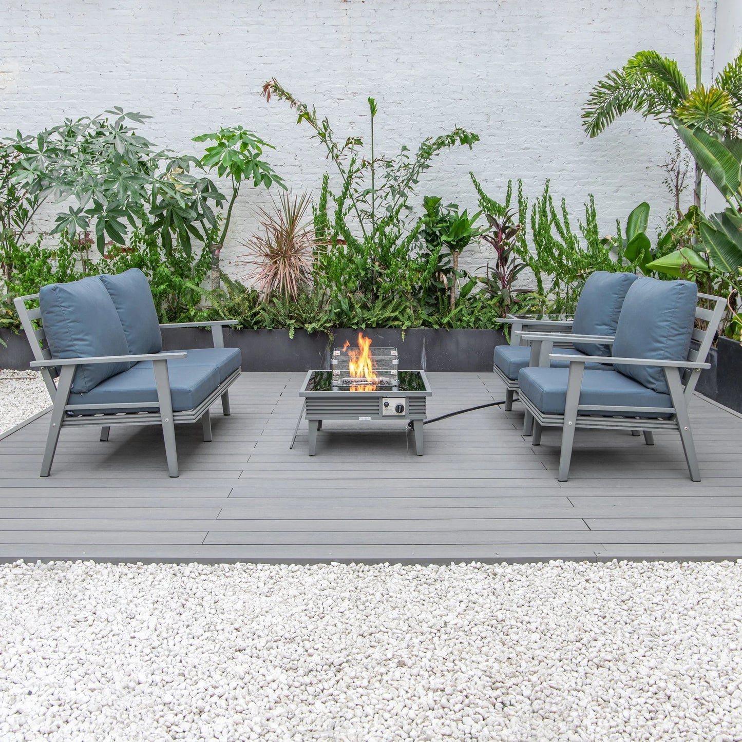 Walbrooke Aluminum Patio Conversation With Slats Design Fire Pit Table & Tank Holder - Elax Furniture