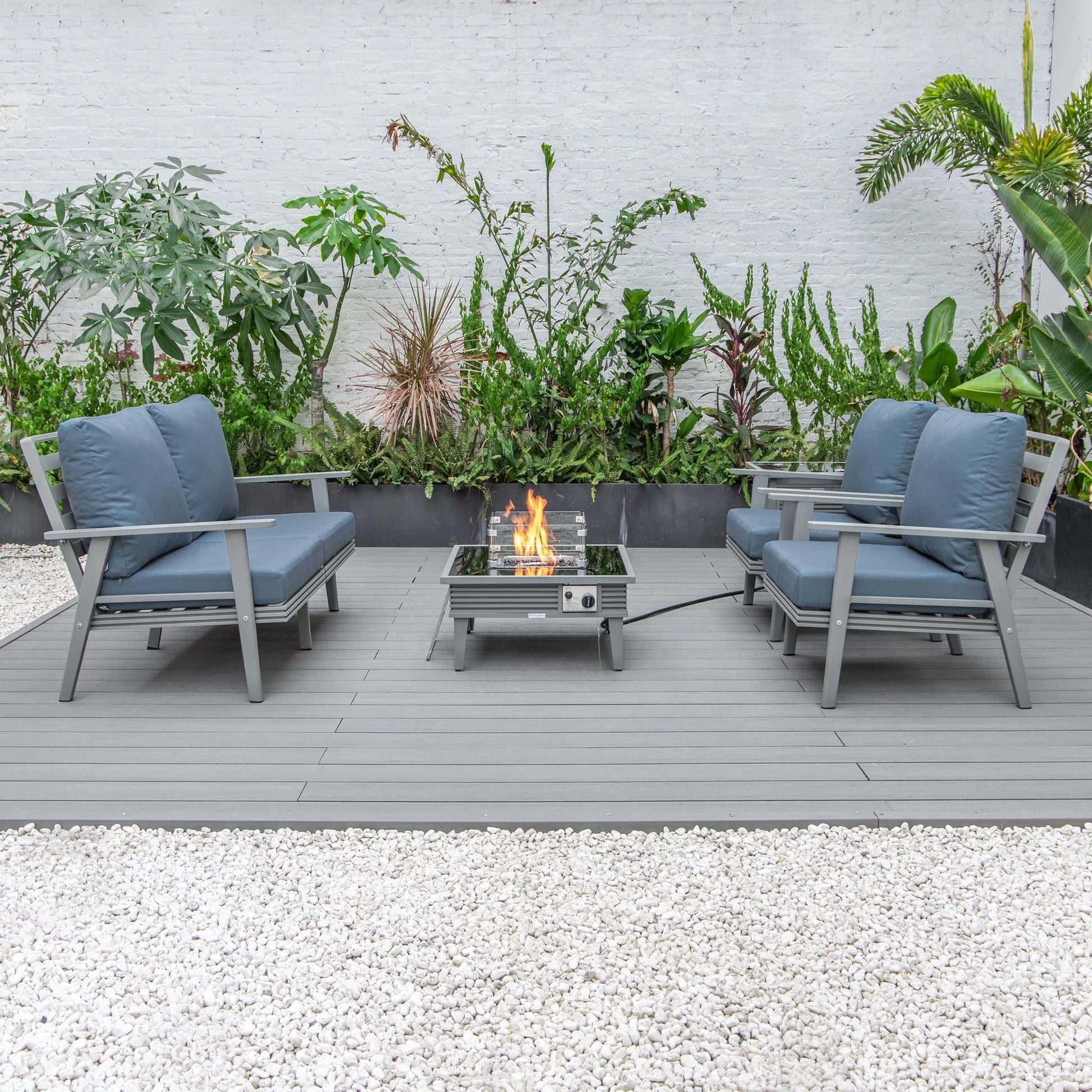 Walbrooke Aluminum Patio Conversation With Slats Design Fire Pit Table & Tank Holder - Elax Furniture