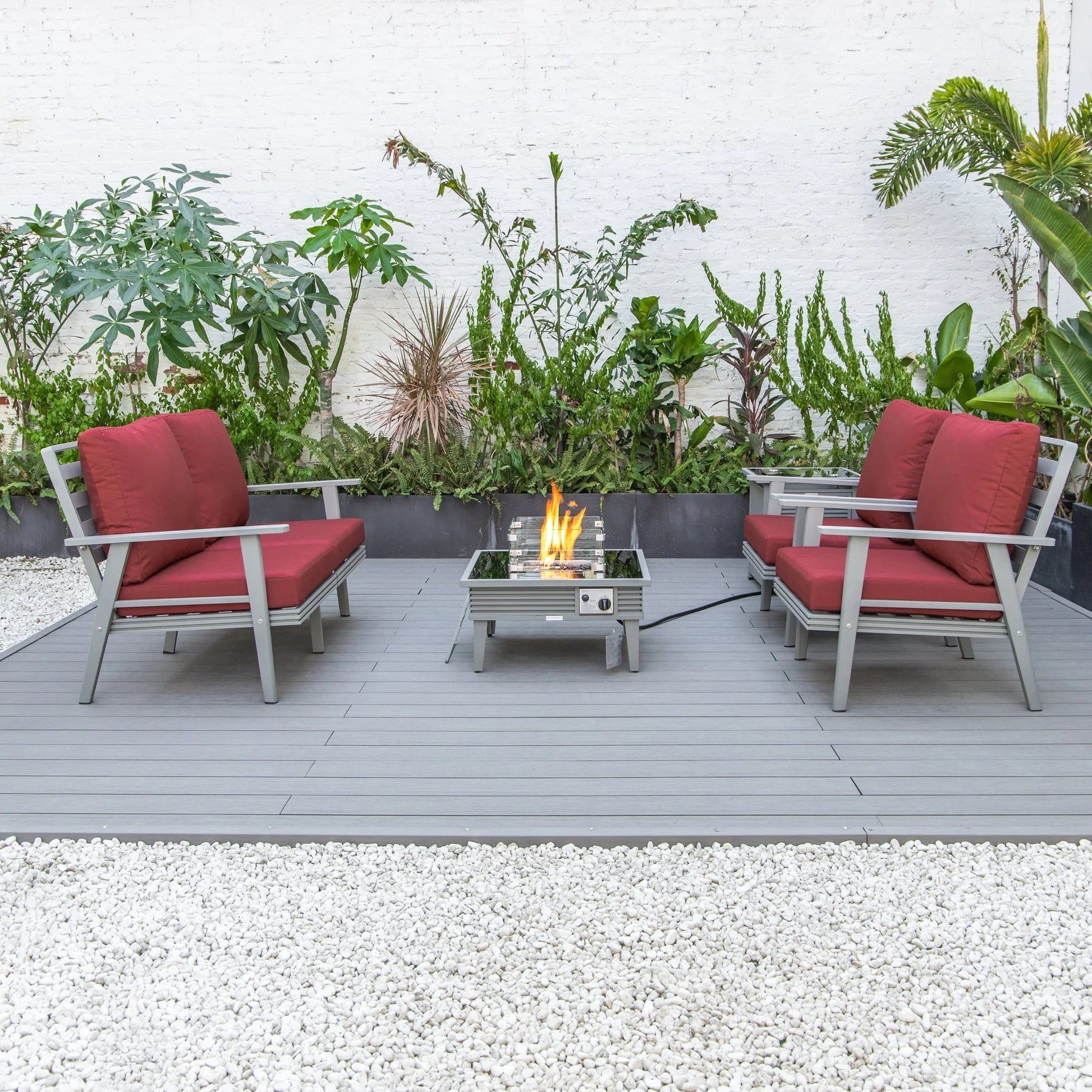 Walbrooke Aluminum Patio Conversation With Slats Design Fire Pit Table & Tank Holder - Elax Furniture